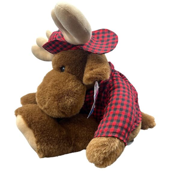VTG Vaughn Plush Pals Moose Stuffed Animal 18" Brown Cabincore Lumberjack Plaid - Picture 2 of 16